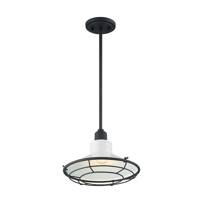 Nuvo Lighting Blue Harbor 12in 1-Light Pendant | Nautical & Coastal Gloss White and Black Accents | Kitchen Island & Dining Room | 12 x 12 | Model 60-7054