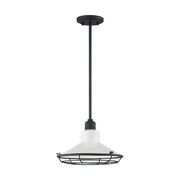 Nuvo Lighting Blue Harbor 12in 1-Light Pendant | Nautical & Coastal Gloss White and Black Accents | Kitchen Island & Dining Room | 12 x 12 | Model 60-7054