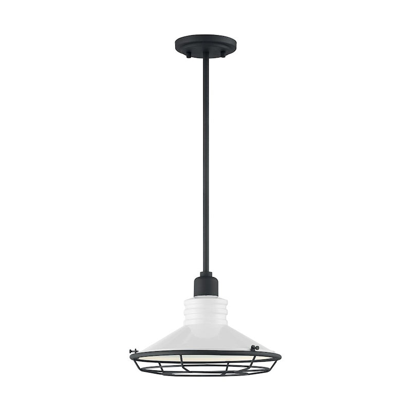 Nuvo Lighting Blue Harbor 12in 1-Light Pendant | Nautical & Coastal Gloss White and Black Accents | Kitchen Island & Dining Room | 12 x 12 | Model 60-7054