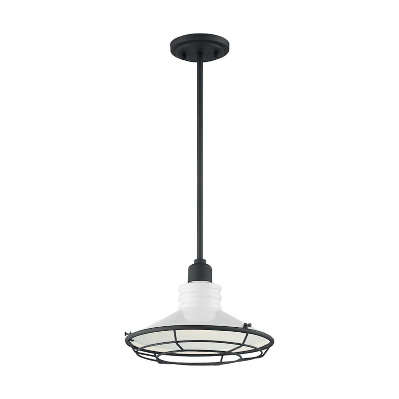 Nuvo Lighting Blue Harbor 12in 1-Light Pendant | Nautical & Coastal Gloss White and Black Accents | Kitchen Island & Dining Room | 12 x 12 | Model 60-7054