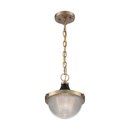 Nuvo Lighting Faro 10in 1-Light Pendant | Transitional Burnished Brass and Black with Clear Prismatic Glass | Kitchen Island & Dining Room | Model 60-7059