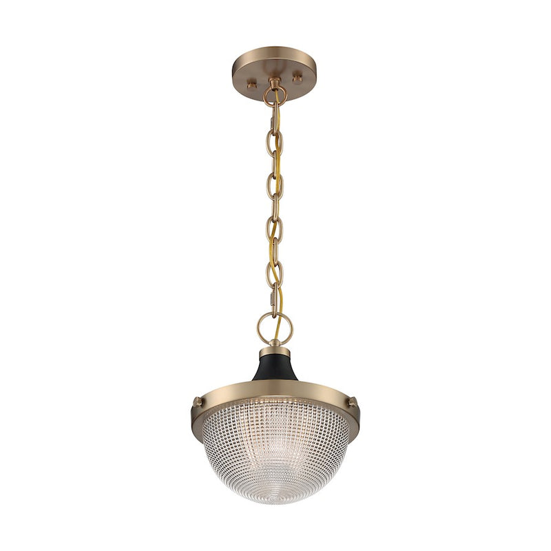 Nuvo Lighting Faro 10in 1-Light Pendant | Transitional Burnished Brass and Black with Clear Prismatic Glass | Kitchen Island & Dining Room | Model 60-7059