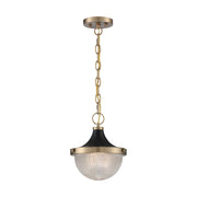 Nuvo Lighting Faro 10in 1-Light Pendant | Transitional Burnished Brass and Black with Clear Prismatic Glass | Kitchen Island & Dining Room | Model 60-7059