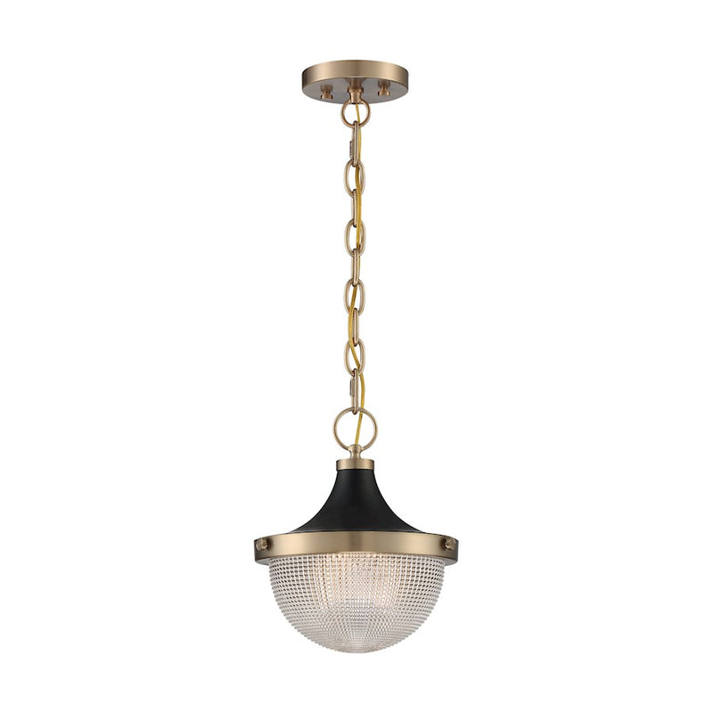 Nuvo Lighting Faro 10in 1-Light Pendant | Transitional Burnished Brass and Black with Clear Prismatic Glass | Kitchen Island & Dining Room | Model 60-7059
