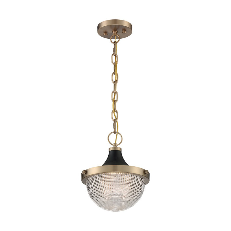 Nuvo Lighting Faro 10in 1-Light Pendant | Transitional Burnished Brass and Black with Clear Prismatic Glass | Kitchen Island & Dining Room | Model 60-7059