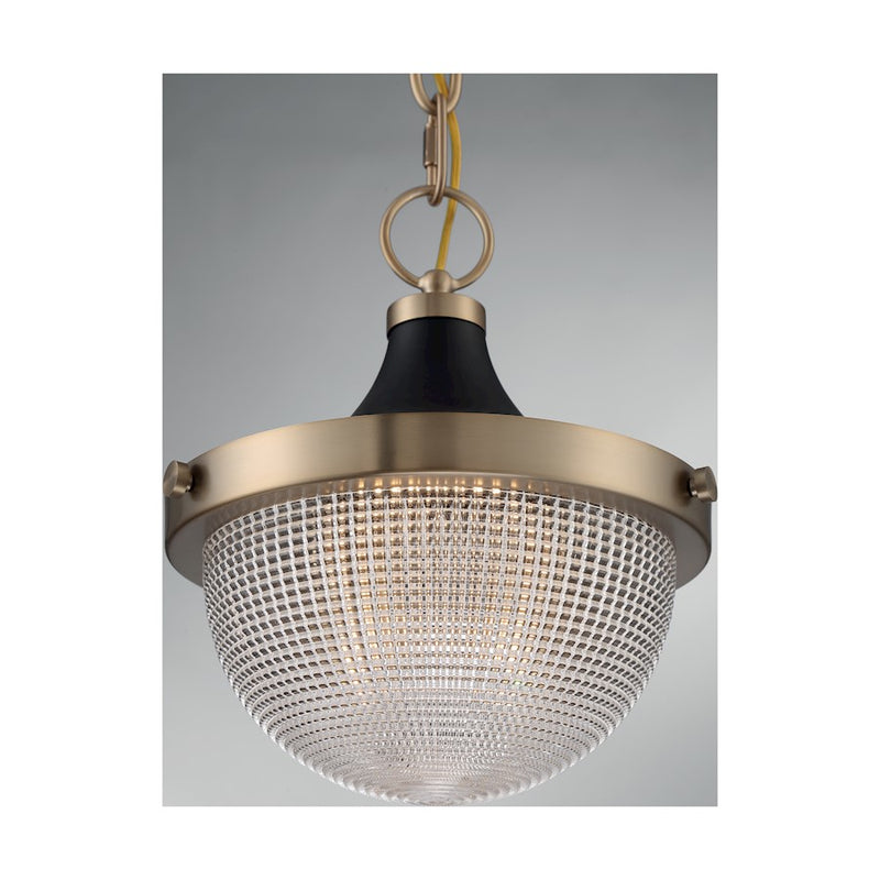 Nuvo Lighting Faro 10in 1-Light Pendant | Transitional Burnished Brass and Black with Clear Prismatic Glass | Kitchen Island & Dining Room | Model 60-7059
