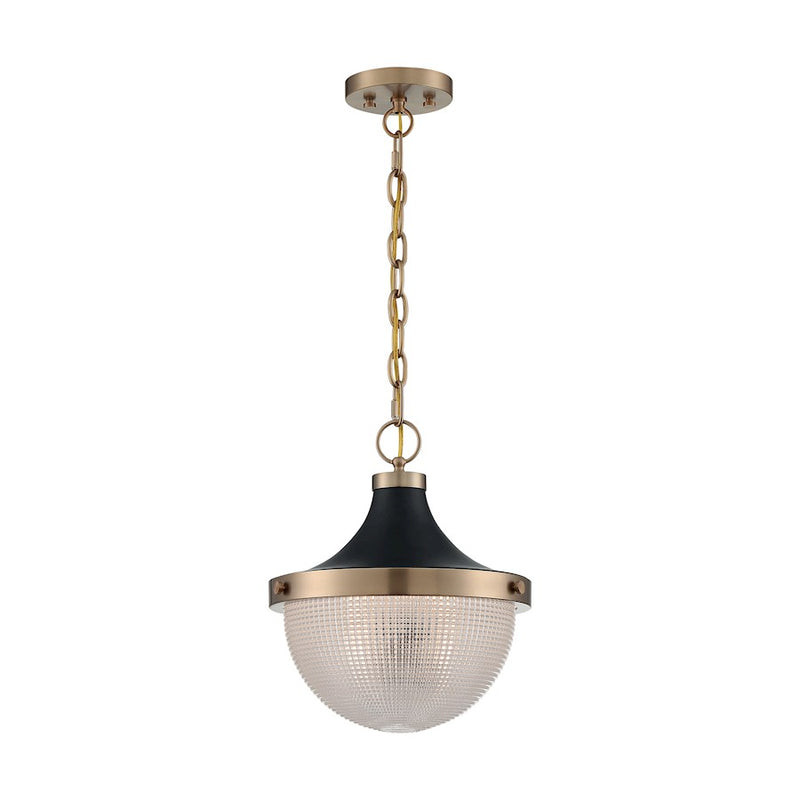 Nuvo Lighting Faro 13in 1-Light Pendant | Transitional Burnished Brass and Black with Clear Prismatic Glass | Kitchen Island & Dining Room | Model 60-7060