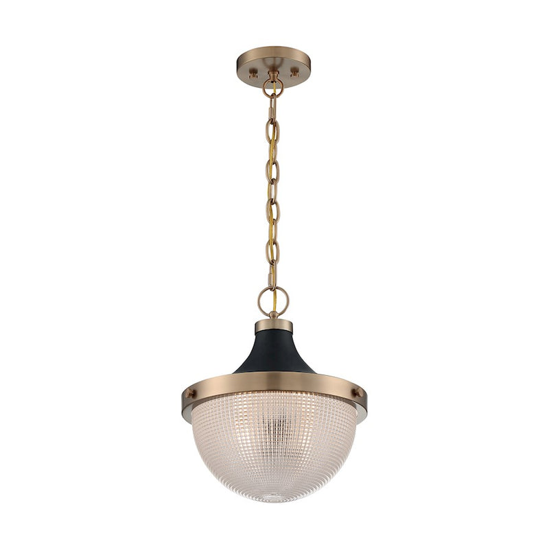 Nuvo Lighting Faro 13in 1-Light Pendant | Transitional Burnished Brass and Black with Clear Prismatic Glass | Kitchen Island & Dining Room | Model 60-7060