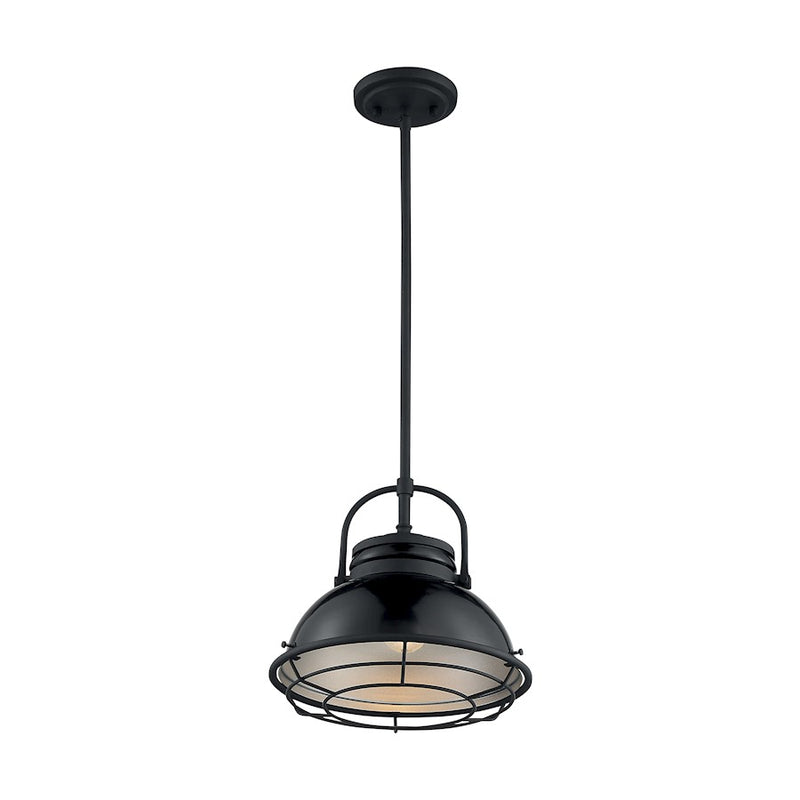 Nuvo Lighting Upton 12in 1-Light Pendant | Nautical & Coastal Gloss Black and Silver | Kitchen Island & Dining Room | 12 x 12 x 11.13 in | Model 60-7064