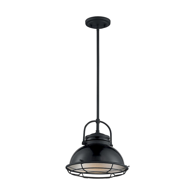 Nuvo Lighting Upton 12in 1-Light Pendant | Nautical & Coastal Gloss Black and Silver | Kitchen Island & Dining Room | 12 x 12 x 11.13 in | Model 60-7064