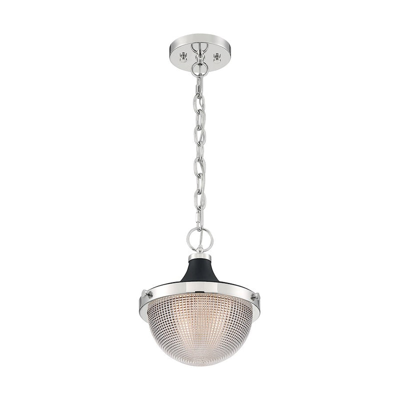 Nuvo Lighting Faro 10in 1-Light Pendant | Transitional Polished Nickel and Black Clear Prismatic Glass | Kitchen Island & Dining Room | 10 | Model 60-7069
