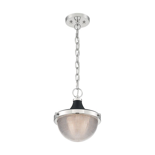Nuvo Lighting Faro 10in 1-Light Pendant | Transitional Polished Nickel and Black Clear Prismatic Glass | Kitchen Island & Dining Room | 10 | Model 60-7069