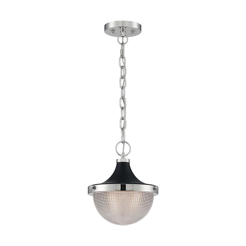Nuvo Lighting Faro 10in 1-Light Pendant | Transitional Polished Nickel and Black Clear Prismatic Glass | Kitchen Island & Dining Room | 10 | Model 60-7069
