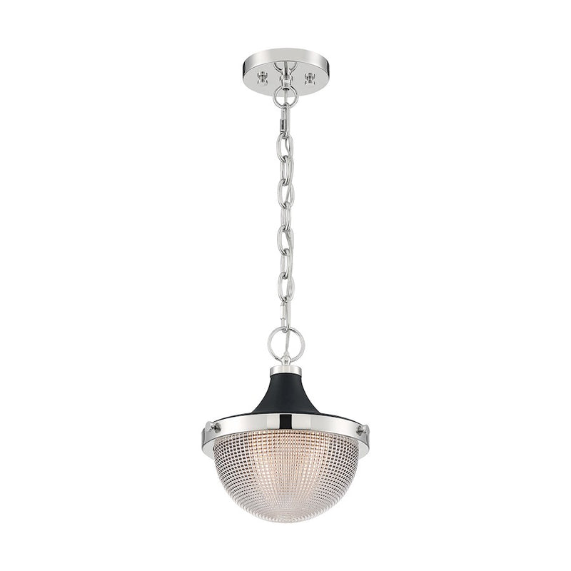 Nuvo Lighting Faro 10in 1-Light Pendant | Transitional Polished Nickel and Black Clear Prismatic Glass | Kitchen Island & Dining Room | 10 | Model 60-7069