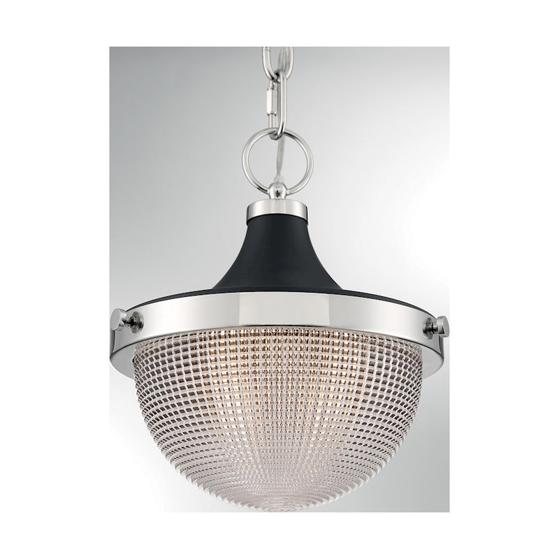 Nuvo Lighting Faro 10in 1-Light Pendant | Transitional Polished Nickel and Black Clear Prismatic Glass | Kitchen Island & Dining Room | 10 | Model 60-7069