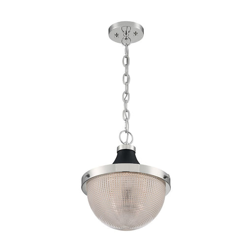Nuvo Lighting Faro 13in 1-Light Pendant | Transitional Polished Nickel and Black with Clear Prismatic Glass | Kitchen Island & Dining Room | Model 60-7070