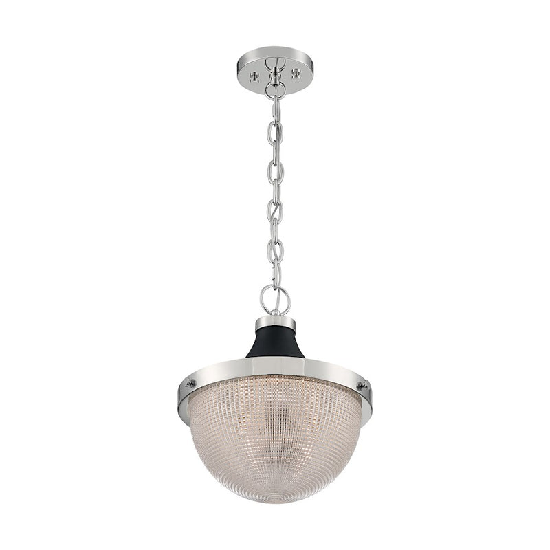Nuvo Lighting Faro 13in 1-Light Pendant | Transitional Polished Nickel and Black with Clear Prismatic Glass | Kitchen Island & Dining Room | Model 60-7070