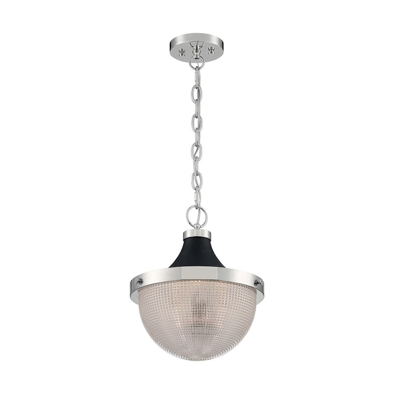 Nuvo Lighting Faro 13in 1-Light Pendant | Transitional Polished Nickel and Black with Clear Prismatic Glass | Kitchen Island & Dining Room | Model 60-7070
