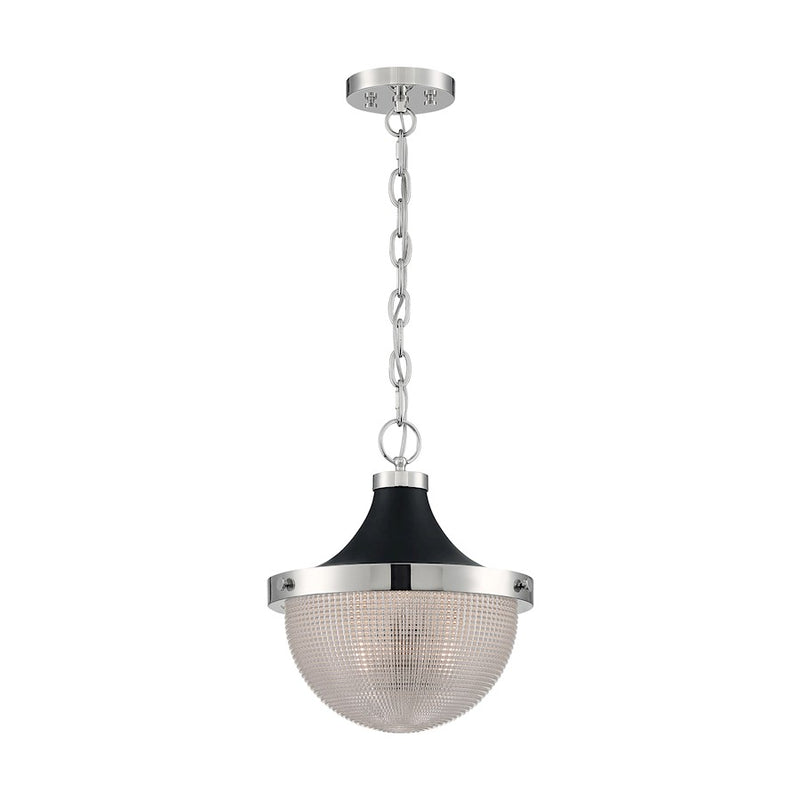 Nuvo Lighting Faro 13in 1-Light Pendant | Transitional Polished Nickel and Black with Clear Prismatic Glass | Kitchen Island & Dining Room | Model 60-7070