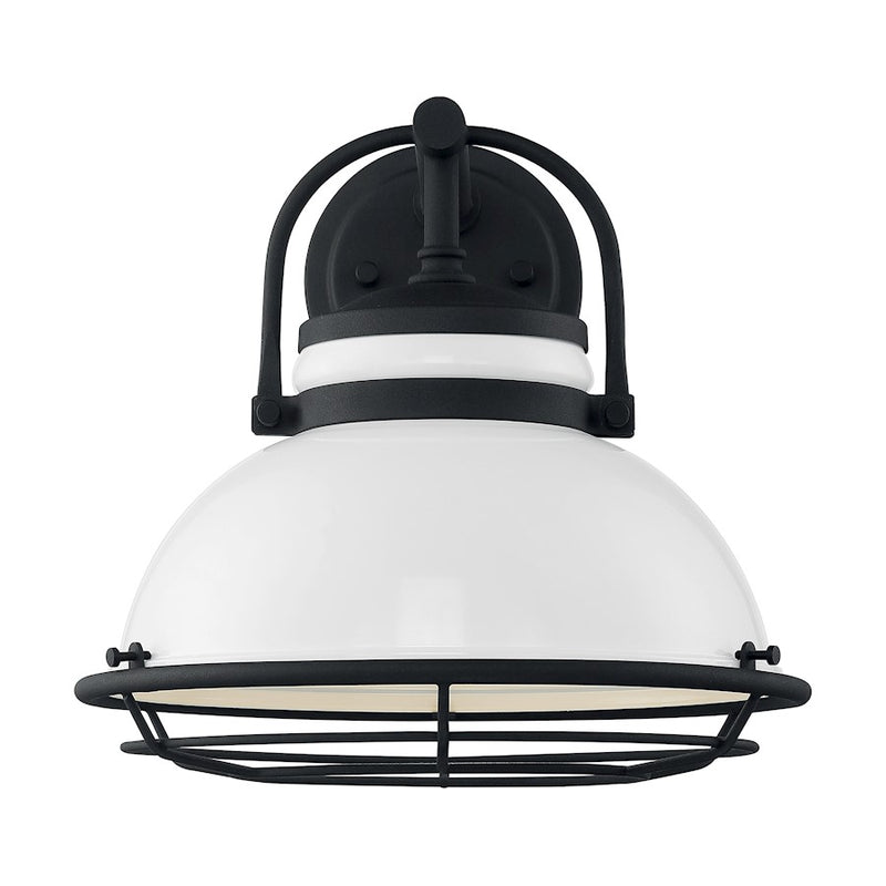 Nuvo Lighting Upton 12in 1-Light Wall Sconce | Nautical & Coastal Gloss White and Textured Black | Indoor & Covered Patio | 12 x 12 in | Model 60-7082