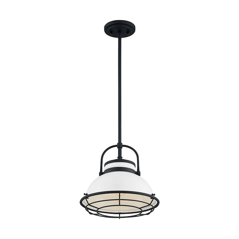 Nuvo Lighting Upton 12in 1-Light Pendant | Nautical & Coastal Gloss White and Black Accents | Kitchen Island & Dining Room | 12 x 12 x 11 | Model 60-7084