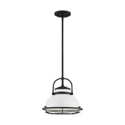 Nuvo Lighting Upton 12in 1-Light Pendant | Nautical & Coastal Gloss White and Black Accents | Kitchen Island & Dining Room | 12 x 12 x 11 | Model 60-7084