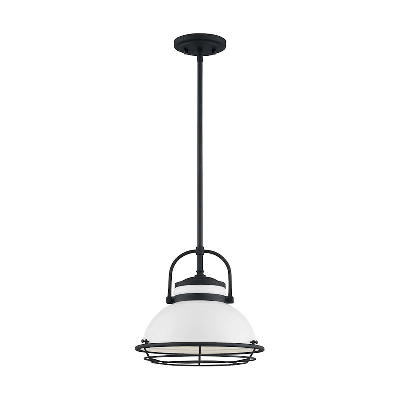 Nuvo Lighting Upton 12in 1-Light Pendant | Nautical & Coastal Gloss White and Black Accents | Kitchen Island & Dining Room | 12 x 12 x 11 | Model 60-7084