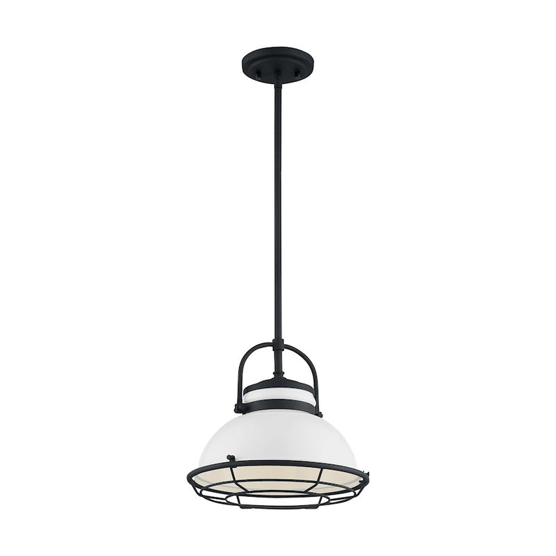 Nuvo Lighting Upton 12in 1-Light Pendant | Nautical & Coastal Gloss White and Black Accents | Kitchen Island & Dining Room | 12 x 12 x 11 | Model 60-7084