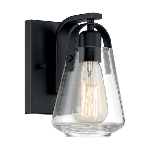 Nuvo Lighting Skybridge 1-Light Wall Sconce | Industrial Matte Black and Clear Glass | Hallway & Bathroom Accent | 5 x 8.38 in | Model 60-7101