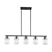 Nuvo Skybridge 42in 5-Light Island Pendant | Industrial Matte Black and Clear Glass | Kitchen Island & Dining Room | 42 x 5 x 9 in | Model 60-7104