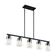 Nuvo Skybridge 42in 5-Light Island Pendant | Industrial Matte Black and Clear Glass | Kitchen Island & Dining Room | 42 x 5 x 9 in | Model 60-7104