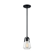 Nuvo Lighting Skybridge 5in 1-Light Mini Pendant | Industrial Matte Black and Clear Glass | Kitchen Island & Dining Room | 5 x 8 in | Model 60-7106