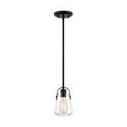 Nuvo Lighting Skybridge 5in 1-Light Mini Pendant | Industrial Matte Black and Clear Glass | Kitchen Island & Dining Room | 5 x 8 in | Model 60-7106