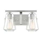Nuvo Skybridge 14in 2-Light Vanity | Industrial Brushed Nickel and Clear Glass | Bathroom Vanity | 14.13 x 8.63 in | Model 60-7112