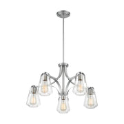 Nuvo Lighting Skybridge 27in 5-Light Chandelier | Industrial Brushed Nickel and Clear Glass | Dining Room & Living Room | 27 x 27 x 15 in | Model 60-7115