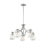 Nuvo Lighting Skybridge 27in 5-Light Chandelier | Industrial Brushed Nickel and Clear Glass | Dining Room & Living Room | 27 x 27 x 15 in | Model 60-7115