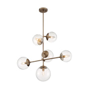 Nuvo Lighting Sky 31in 6-Light Pendant | Industrial Burnished Brass and Clear Glass | Kitchen Island & Dining Room | 31 x 16 x 28 in | Model 60-7125