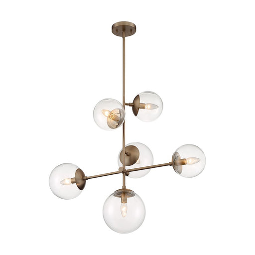 Nuvo Lighting Sky 31in 6-Light Pendant | Industrial Burnished Brass and Clear Glass | Kitchen Island & Dining Room | 31 x 16 x 28 in | Model 60-7125