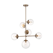 Nuvo Lighting Sky 31in 6-Light Pendant | Industrial Burnished Brass and Clear Glass | Kitchen Island & Dining Room | 31 x 16 x 28 in | Model 60-7125