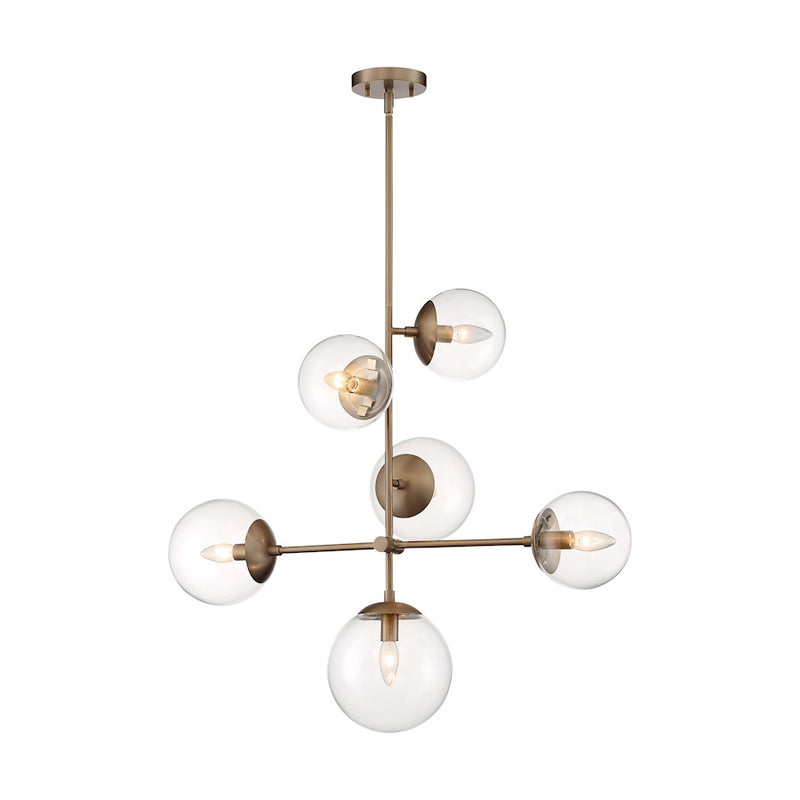 Nuvo Lighting Sky 31in 6-Light Pendant | Industrial Burnished Brass and Clear Glass | Kitchen Island & Dining Room | 31 x 16 x 28 in | Model 60-7125