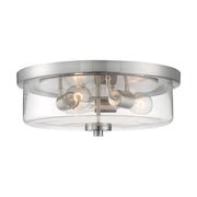 Nuvo Lighting Sommerset 15in 3-Light Flush Mount | Modern Brushed Nickel and Clear Glass | Hallway & Bathroom Damp-Rated | 15 x 15 x 5.63 | Model 60-7169