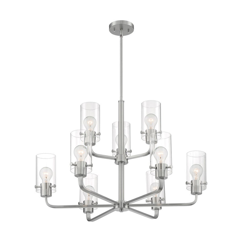 Nuvo Lighting Sommerset 30in 9-Light Chandelier | Modern Matte Black and Clear Glass | Living Room & Dining Room | 30 x 22 in | Model 60-7279