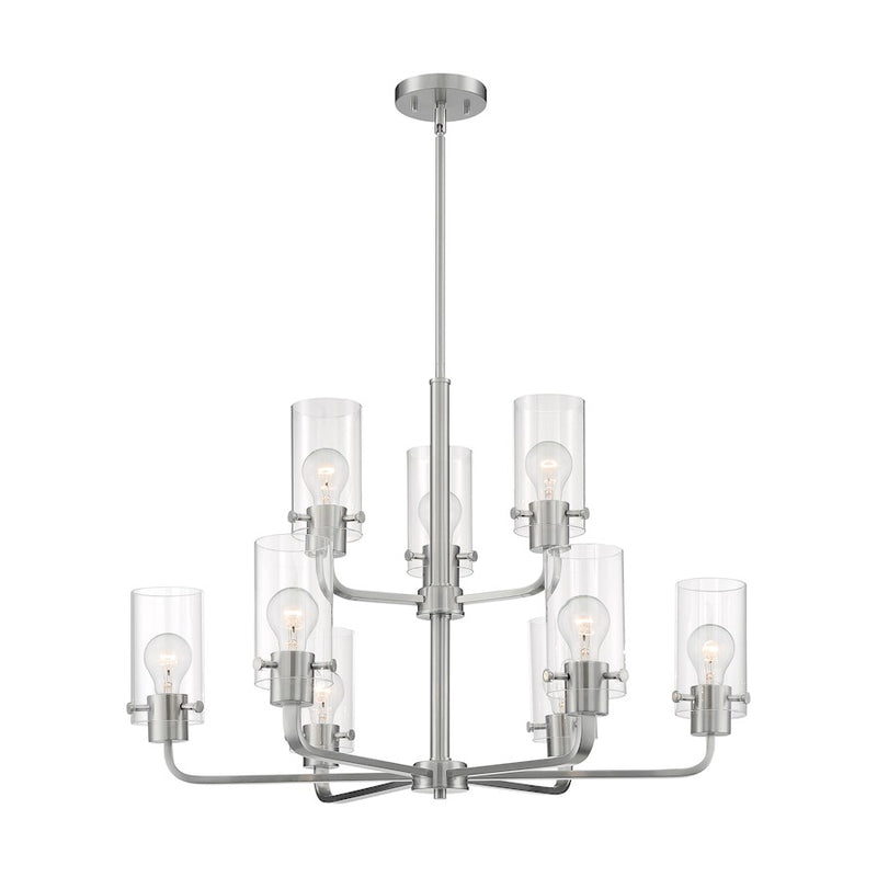 Nuvo Lighting Sommerset 30in 9-Light Chandelier | Modern Matte Black and Clear Glass | Living Room & Dining Room | 30 x 22 in | Model 60-7279