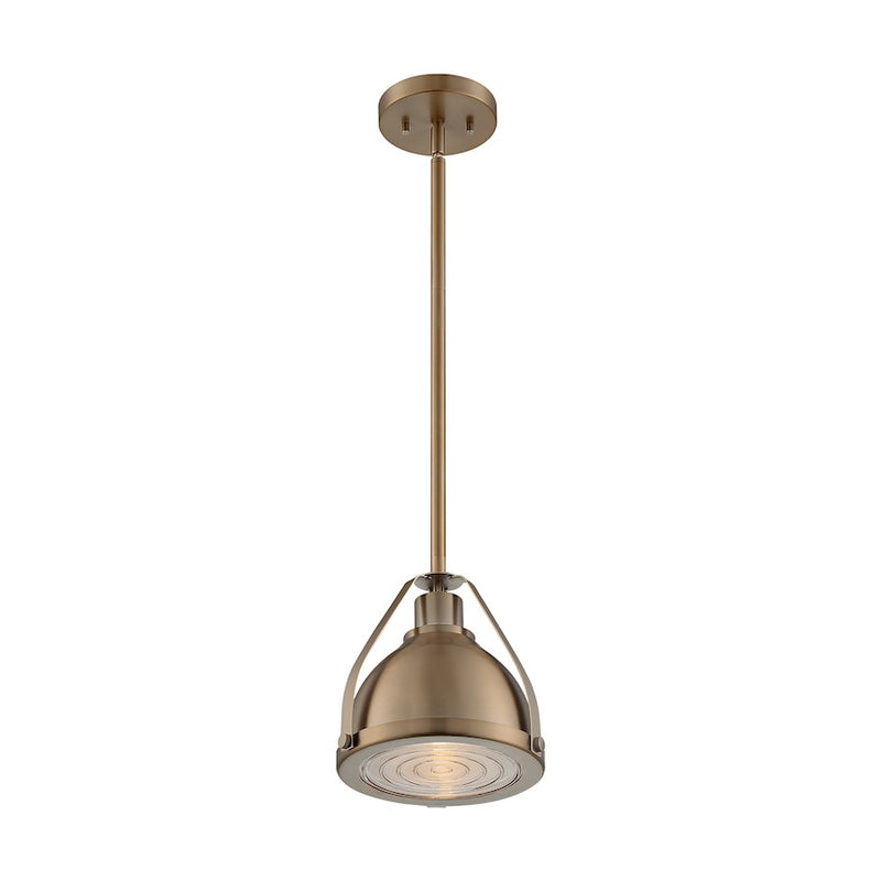 Nuvo Lighting Barbett 1-Light 9in Pendant | Industrial Burnished Brass and Clear Fresnel Glass | Kitchen Island & Dining Room | 8.75 x | Model 60-7201