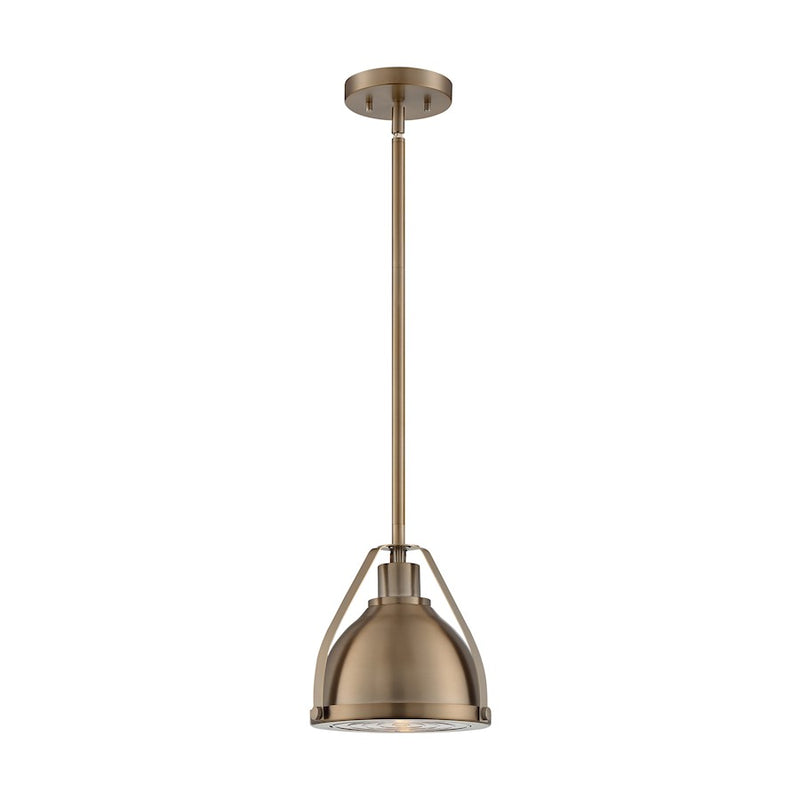 Nuvo Lighting Barbett 1-Light 9in Pendant | Industrial Burnished Brass and Clear Fresnel Glass | Kitchen Island & Dining Room | 8.75 x | Model 60-7201