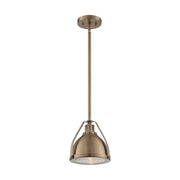 Nuvo Lighting Barbett 1-Light 9in Pendant | Industrial Burnished Brass and Clear Fresnel Glass | Kitchen Island & Dining Room | 8.75 x | Model 60-7201