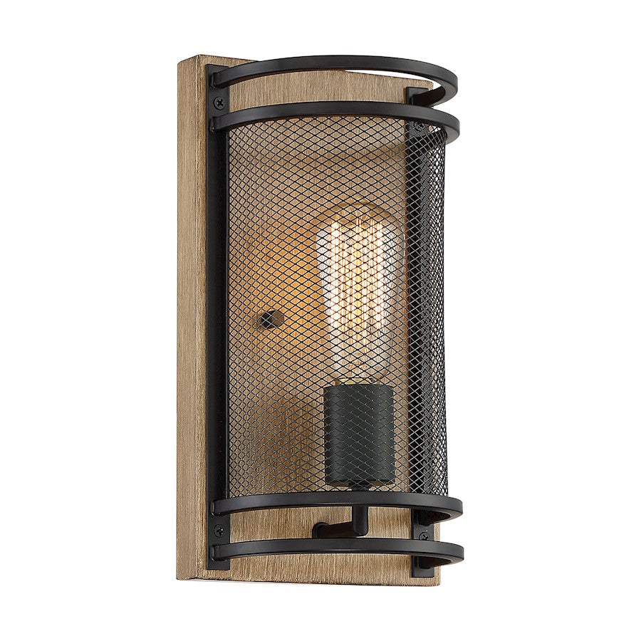 Nuvo Lighting Atelier 1 Light Sconce, Black/Honey Wood