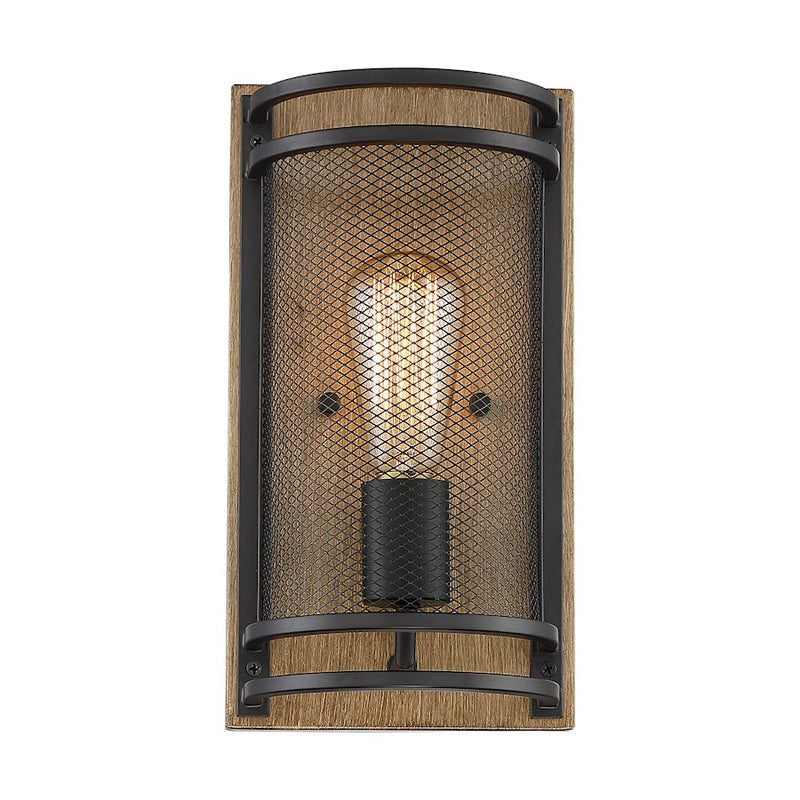 Nuvo Lighting Atelier 6in 1-Light Wall Sconce | Vintage Black and Honey Wood | Bathroom & Hallway Accent Light | 6.25 x 6.25 x 11.75 in | Model 60-7261