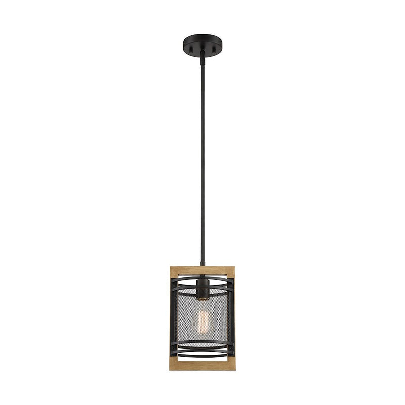 Nuvo Lighting Atelier 1-Light Mini Pendant | Vintage Black and Honey Wood | Kitchen Island & Dining Room | 7.5 x 12.5 in | Model 60-7262