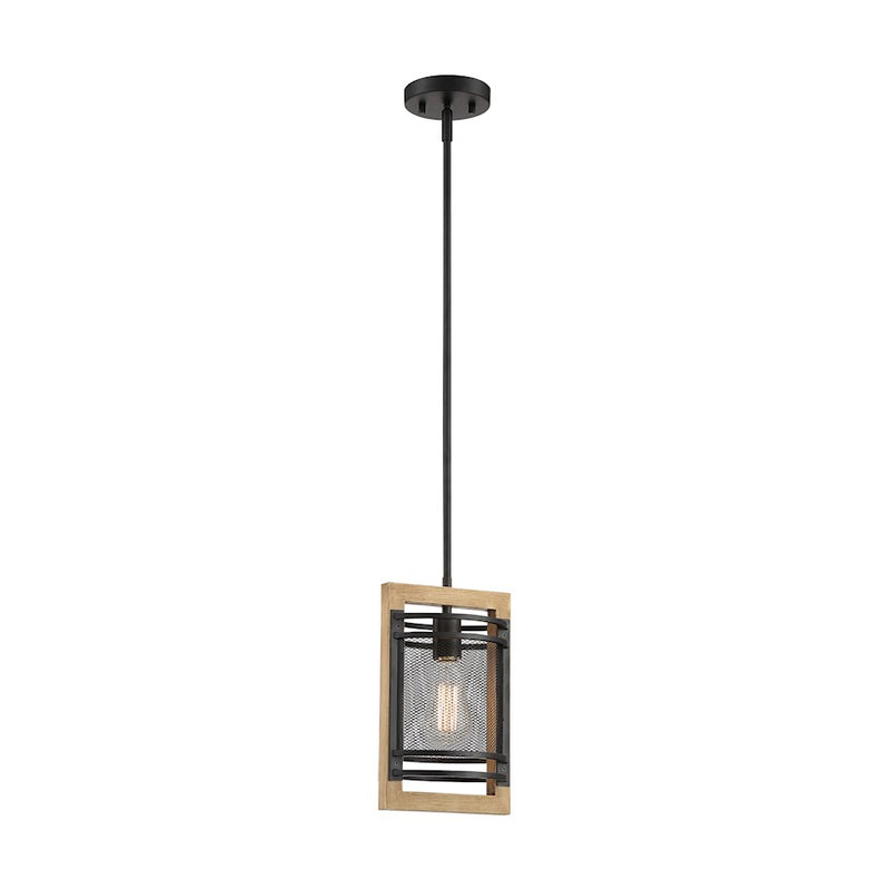 Nuvo Lighting Atelier 1-Light Mini Pendant | Vintage Black and Honey Wood | Kitchen Island & Dining Room | 7.5 x 12.5 in | Model 60-7262